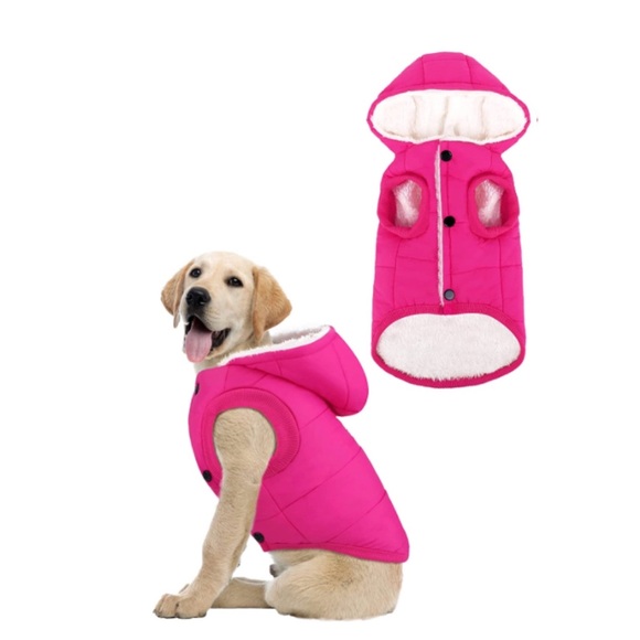 🎉HOST PICK | Luxe Boutique✨ New! Pink Fleece Lined Hooded Puffer Dog Jacket - Picture 1 of 9